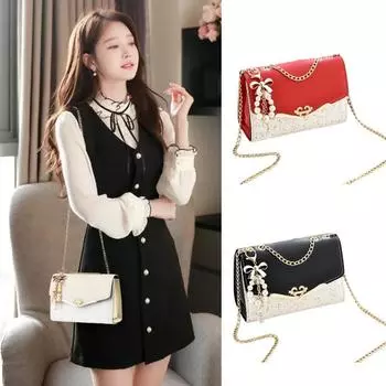 Сумка-мессенджер для женщин, модная сумка на одно плечо с пайетками, сумка для мобильного телефона, корейская женская сумка из искусственной кожи с цепочкой из жемчуга