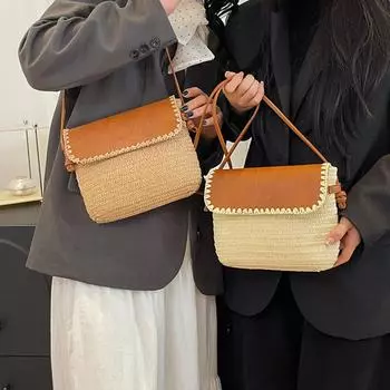 Сумка-мессенджер из бумажной веревки, плетеная вручную, для женщин, леди, пляж, маленькая сумка через плечо, сумка для отдыха, кошелек 25*6*18cm бежевый