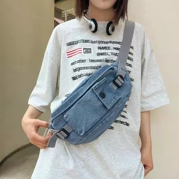 Сумка-мессенджер из джинсовой ткани для женщин, повседневная сумка-мессенджер в стиле гонконгского стиля Harajuku для мобильного телефона, поясная сумка хаки