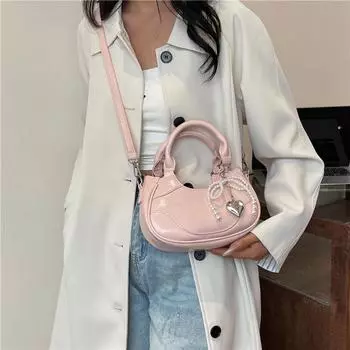 Сумка-мессенджер из искусственной кожи с бантом из жемчуга, женская сумка через плечо