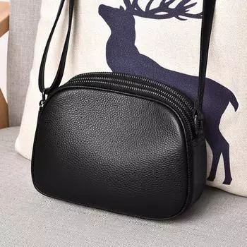 Сумка-мессенджер из коровьей кожи первого слоя, маленькая сумка из трех слоев, женская модная повседневная круглая сумка на одно плечо чёрный