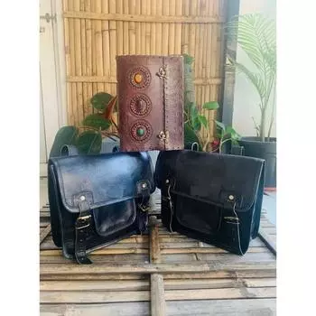 Сумка-мессенджер из козьей кожи, черная, мотоциклетная, черная сумка ( Бесплатный подарочный ежедневник коричневого цвета размером 10 x 7 дюймов ) 10 x 13 x 4 in / 2 Bag чёрный