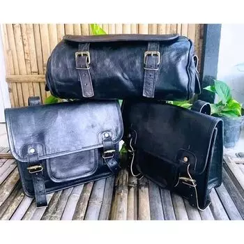 Сумка-мессенджер из козьей кожи, черная, мотоциклетная, ручная работа. ( Бесплатная подарочная сумка для инструментов черного цвета размером 9 x 5 x 4 дюйма ) 11 x 9 x 3 in чёрный