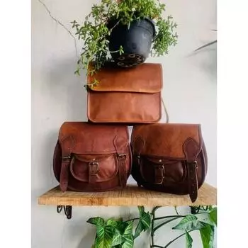 Сумка-мессенджер из козьей кожи для мотоцикла 2, коричневая, ручной работы. ( Бесплатная подарочная сумка-слинг коричневого цвета размером 9 x 7 x 3 дюйма ) 11 x 9 x 3 in / 2 Bag коричневый