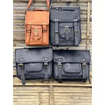 Сумка-мессенджер из козьей кожи для мотоцикла, ручная работа, черная, 2 сумки ( Бесплатный подарок 2 кожаные сумки-мессенджера коричневого/черного цвета размером 11 x 9 x 3 дюйма ) motorcycle- 11 x 9 x 3 in чёрный