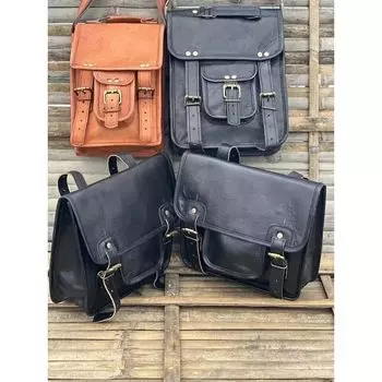 Сумка-мессенджер из козьей кожи для мотоцикла, ручная работа, черная, 2 сумки ( Бесплатный подарок 2 кожаные сумки-мессенджера коричневого/черного цвета размером 11 x 9 x 3 дюйма ) motorcycle- 11 x 9 x 3 in чёрный