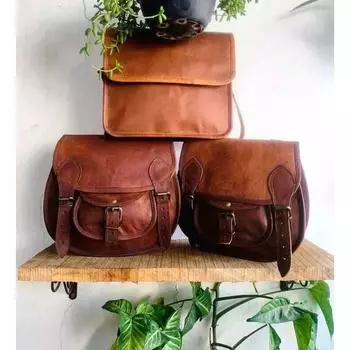 Сумка-мессенджер из козьей кожи для мотоцикла 2, коричневая, ручной работы. ( Бесплатная подарочная сумка-слинг коричневого цвета размером 9 x 7 x 3 дюйма ) 11 x 9 x 3 in / 2 Bag коричневый