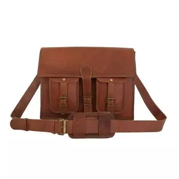 Сумка-мессенджер из козьей кожи для офиса, школы 15, сумки через плечо для ноутбука 15 x 11 x 4 in коричневый