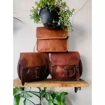 Сумка-мессенджер из козьей кожи для мотоцикла 2, коричневая, ручной работы. ( Бесплатная подарочная сумка-слинг коричневого цвета размером 9 x 7 x 3 дюйма ) 11 x 9 x 3 in / 2 Bag коричневый