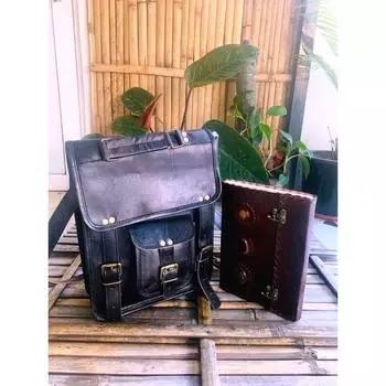 Сумка-мессенджер из козьей кожи для ноутбука и компьютера (Бесплатный кожаный ежедневник коричневого цвета, размер - 10 x 7 дюймов) BAG - 11 x 9 x 3 in чёрный