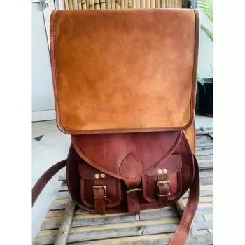 Сумка-мессенджер из козьей кожи, коричневая сумка-мессенджер ручной работы из кожи. ( Бесплатная подарочная сумка-слинг коричневого цвета размером 9 x 7 x 3 дюйма ) 11 x 9 x 3 in коричневый