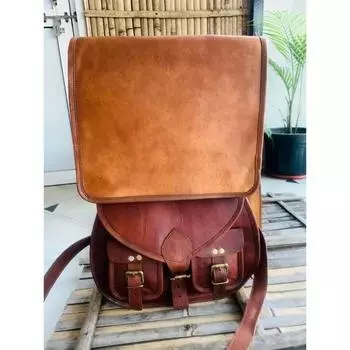 Сумка-мессенджер из козьей кожи, коричневая сумка-мессенджер ручной работы из кожи. ( Бесплатная подарочная сумка-слинг коричневого цвета размером 9 x 7 x 3 дюйма ) 11 x 9 x 3 in коричневый