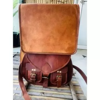 Сумка-мессенджер из козьей кожи, коричневая сумка-мессенджер ручной работы из кожи. ( Бесплатная подарочная сумка-слинг коричневого цвета размером 9 x 7 x 3 дюйма ) 11 x 9 x 3 in коричневый