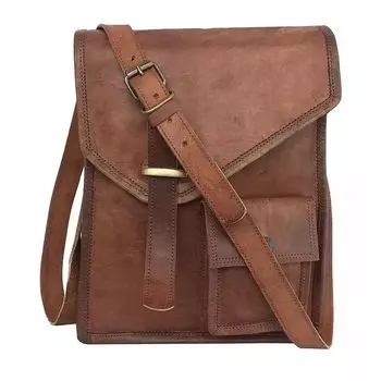 Сумка-мессенджер из козьей кожи ручной работы. Сумка через плечо. Винтажная натуральная коричневая сумка. 11 x 9 x 3 in коричневый