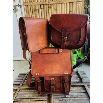 Сумка-мессенджер из козьей кожи ручной работы коричневого цвета через плечо ( Бесплатная стропа коричневого цвета, 2 сумки, размер - 9 x 7 x 3 дюйма ) 11 x 9 x 3 in коричневый