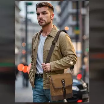 Сумка-мессенджер из кожи и холста в стиле ретро: Прочная мужская сумка через плечо и нагрудная сумка серый