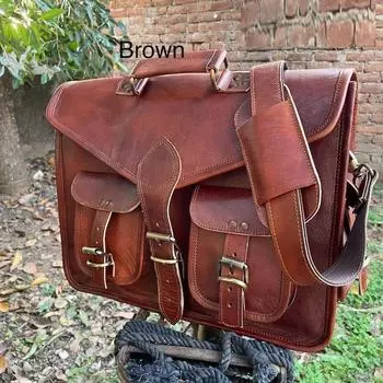 Сумка-мессенджер из кожи ручной работы через плечо для ноутбука, офисная сумка-портфель, деревенская винтажная сумка-мессенджер для мужчин и женщин 18 x 14 x 6 in коричневый
