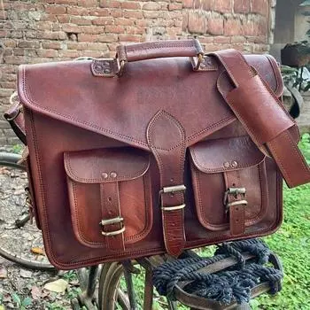 Сумка-мессенджер из кожи ручной работы через плечо для ноутбука, офисная сумка-портфель, деревенская винтажная сумка-мессенджер для мужчин и женщин 18 x 14 x 6 in коричневый