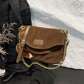 Сумка-мессенджер из матовой кожи лося в стиле ретро - женская сумка-хобо 2024 года 31*10*18.5 чёрный