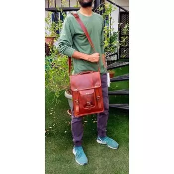 Сумка-мессенджер из натуральной кожи через плечо в деревенском стиле для мужчин 11 x 15 x 4 in коричневый