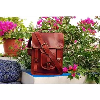 Сумка-мессенджер из натуральной кожи через плечо в деревенском стиле для мужчин 11 x 15 x 4 in коричневый
