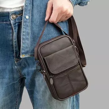 Сумка-мессенджер из натуральной кожи через плечо для мужчин, поясная сумка, поясная сумка, маленький карман для телефона, сумка на пояс чёрный