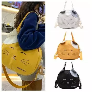 Сумка-мессенджер из нейлона с принтом кота в студенческом стиле через плечо Повседневная сумка для отдыха на природе S-White
