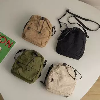 Сумка-мессенджер из нейлона с завязками на шнурке в корейском стиле 2023 года — легкая, универсальная летняя женская сумка через плечо грязно-белый