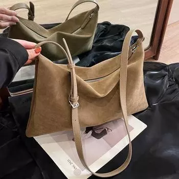 Сумка-мессенджер из оленьей кожи в стиле ретро, большая вместимость, женская сезонная сумка-тоут High Sense Fashion Tide 36*6*21 коричневый