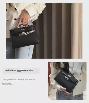 Сумка-мессенджер из воловьей кожи 2024 года, модный черный цвет с серебряной пряжкой. 22