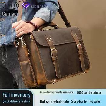 Сумка-мессенджер Jiameida Retro Crazy Horse Leather - новая мужская компьютерная сумка 16 inches темно-коричневого