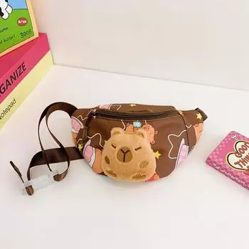 Сумка-мессенджер Kawaii Capybara, детская сумка через плечо, мультяшный милый рюкзак, мультяшная нагрудная сумка, дорожная сумка, кошелек, поясная сумка коричневый
