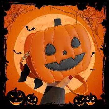 Сумка-мессенджер на Хэллоуин в форме тыквы, декор в форме летучей мыши, контрастный цвет, искусственная кожа, большая вместительная сумка через плечо, сумка с регулируемым ремешком оранжевый