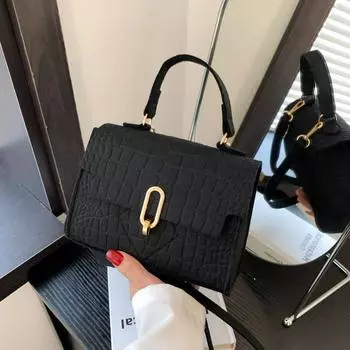 Сумка-мессенджер на одно плечо женская однотонная маленькая квадратная сумка с крокодиловым узором и каменным узором, войлочная портативная модная простая универсальная женская сумка белый