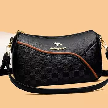 Сумка-мессенджер на одно плечо Женская сумка с контрастной строчкой Женская сумка для женщин среднего возраста Легкая сумка чёрный