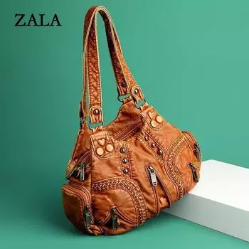 Сумка-мессенджер на одно плечо, женская сумка среднего возраста, сумка для мам из мягкой стираной кожи, вместительная многослойная повседневная сумка, портативная. коричневый