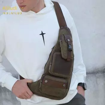 Сумка-мессенджер Retro Canvas Crescent Chest Bag - прочная, многофункциональная, вместительная коричневый