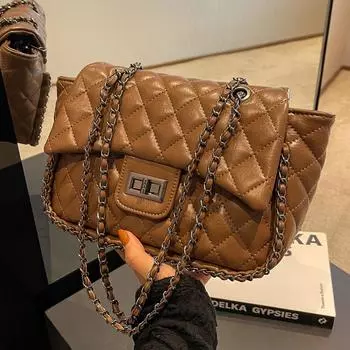 Сумка-мессенджер Rhombus Chain, женская, большая, вместительная, осенняя, высокого класса, в иностранном стиле коричневый