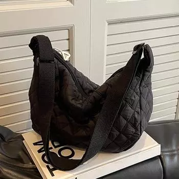 Сумка-мессенджер Rhombus женская 2024 осень-зима новая сумка через плечо женская нишевая сумка-пельмень чёрный