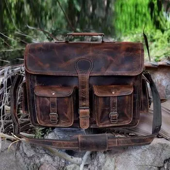Сумка-мессенджер ручной работы из натуральной кожи буйвола, офисная сумка-портфель для мужчин и женщин, кожаная сумка для ноутбука, сумка-портфель через плечо 18 x 13 x 5 in