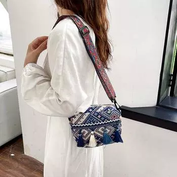 Сумка-мессенджер с бахромой, сумка через плечо, большая вместимость, женская сумка-тоут в стиле бохо синий