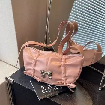 Сумка-мессенджер с бантом и складками, женская, высокого класса, сумка-мессенджер Dumpling серебряный