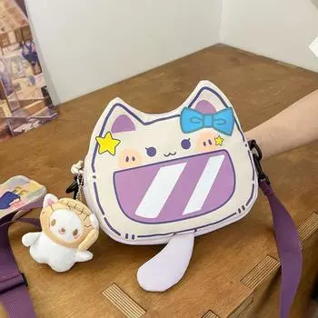 Сумка-мессенджер с изображением милого кота для студентов, универсальная маленькая круглая сумка для повседневного использования, сумка для хранения мобильного телефона 23*6*18cm белый