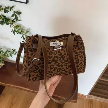 Сумка-мессенджер с леопардовым принтом в стиле ретро, женская, осенне-зимняя, простая, маленькая, квадратная, сумка через плечо для поездок на работу 24*10*17 коричневый