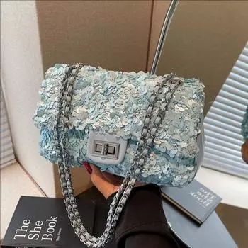 Сумка-мессенджер с пайетками в стиле ретро, женская, универсальная, высококачественная, с цепочкой, через плечо синий