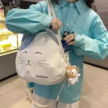 Сумка-мессенджер с принтом кота на холсте, женская многоразовая сумка для продуктов, сумки для покупок, портативная большая сумка, школьная сумка через плечо 37X9X31CM чёрный