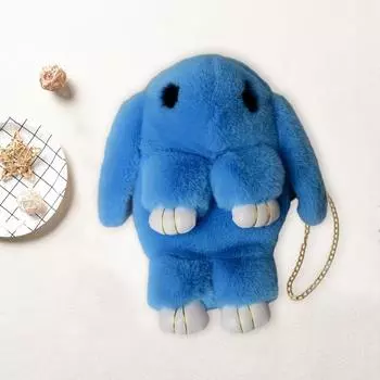 Сумка-мессенджер с рисунком кролика Шапра, пушистая, мягкая на ощупь, плюшевая цепочка, плечевой ремень, большая вместительная застежка-молния, женская сумка через плечо, сумка через плечо темно-серого