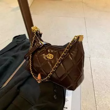 Сумка-мессенджер с ромбовидной цепочкой для женщин, большая вместимость, 2024, новая осенне-зимняя ретро-сумка-мессенджер, сумка-мессенджер для поездок на работу чёрный