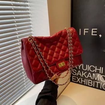 Сумка-мессенджер с ромбовидной цепочкой для женщин, большая вместимость, маленький аромат, универсальная, высокая чувственность, иностранный стиль, сумка-мессенджер через плечо коричневый