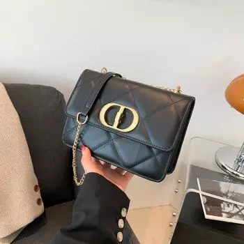 Сумка-мессенджер с ромбовидной цепочкой и текстурой Niche Design, женская, 2024 года, новая, вместительная, маленькая, квадратная, модная сумка через плечо чёрный